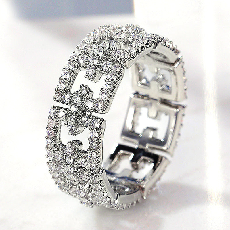 Full Diamond And Micro Inlaid Zircon Ring - Bellarte Enchanté Full Diamond And Micro Inlaid Zircon Ring